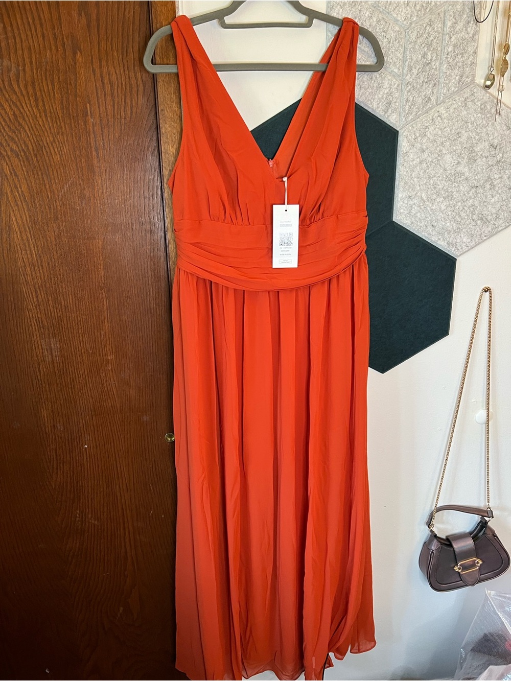 Ever Pretty V-Neck Chiffon Maxi Dress in Bright Orange